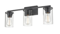 22-inch Verlana Matte Black 3-Light Clear Glass Bathroom Vanity Light