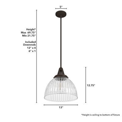Cypress Grove 13-inch 1-light Onyx Bengal Industrial Pendant with Clear Holophane Glass