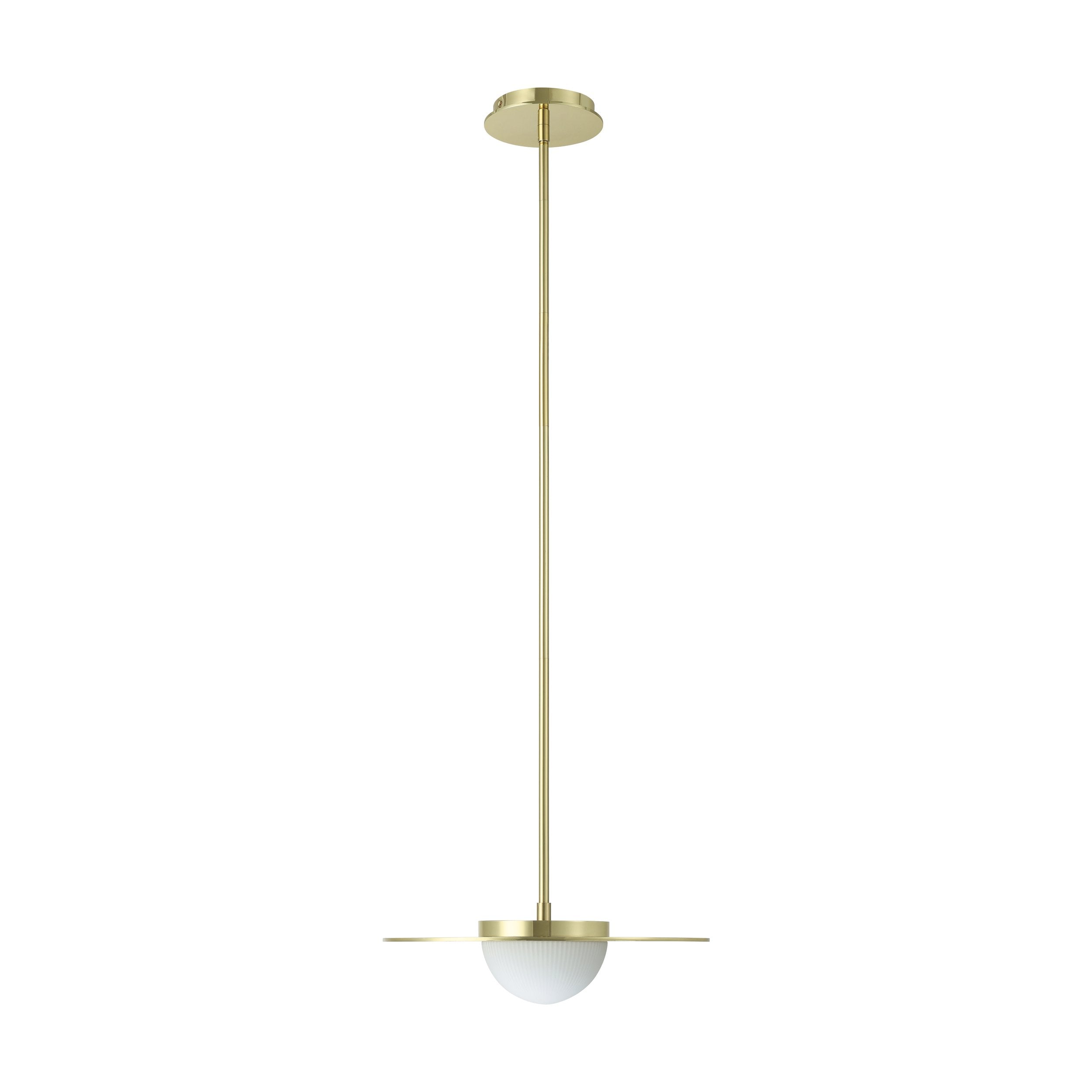 Solstice 16-inch Polished Brass 5CCT LED Convertible Pendant with Opal Ribbed Glass Shade