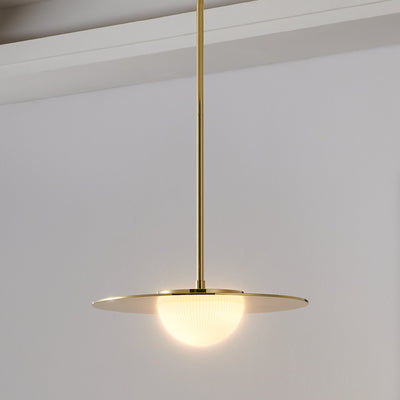 Solstice 16-inch Polished Brass 5CCT LED Convertible Pendant with Opal Ribbed Glass Shade