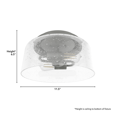 Hartland 11.5-inch 2-light Brushed Nickel Flush Mount Ceiling Light with Seeded Glass