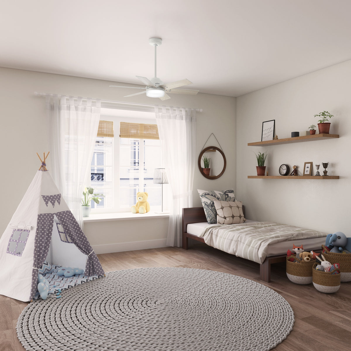 44 inch Pacer Fresh White Ceiling Fan with LED Light Kit and Handheld Remote