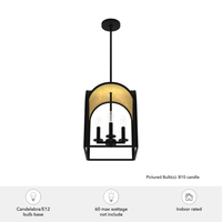Dukestown 12-inch 4-light Natural Black Iron and Gold Leaf Lantern Pendant