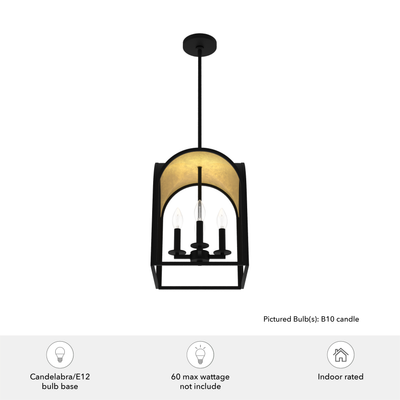 Dukestown 12-inch 4-light Natural Black Iron and Gold Leaf Lantern Pendant