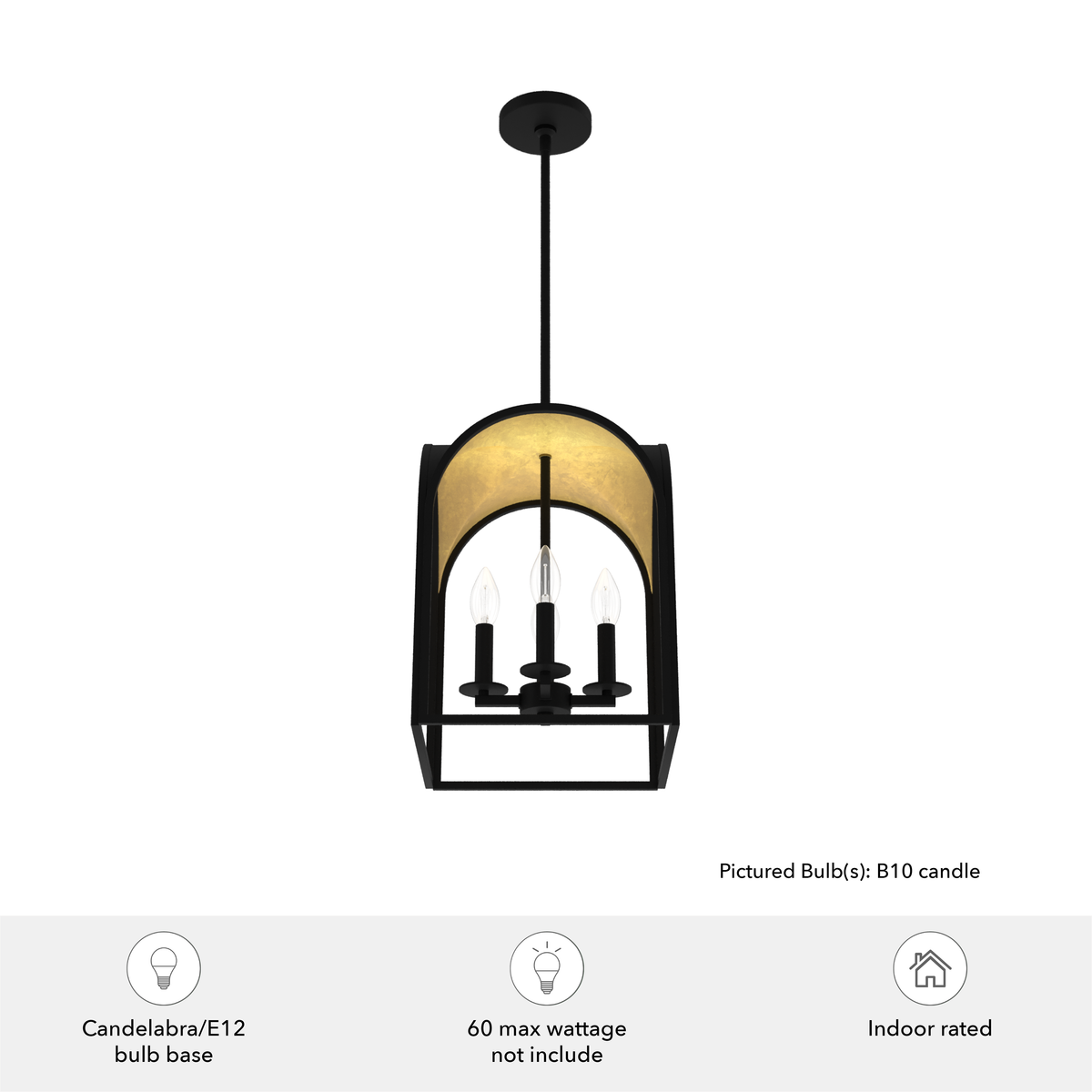 Dukestown 12-inch 4-light Natural Black Iron and Gold Leaf Lantern Pendant