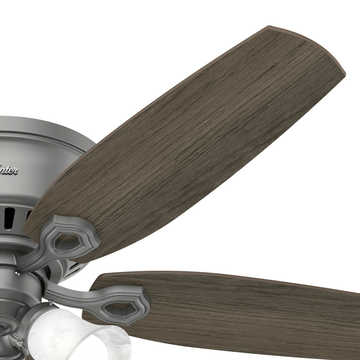52 inch Builder Matte Silver Low Profile Ceiling Fan with LED Light Kit and Pull Chain