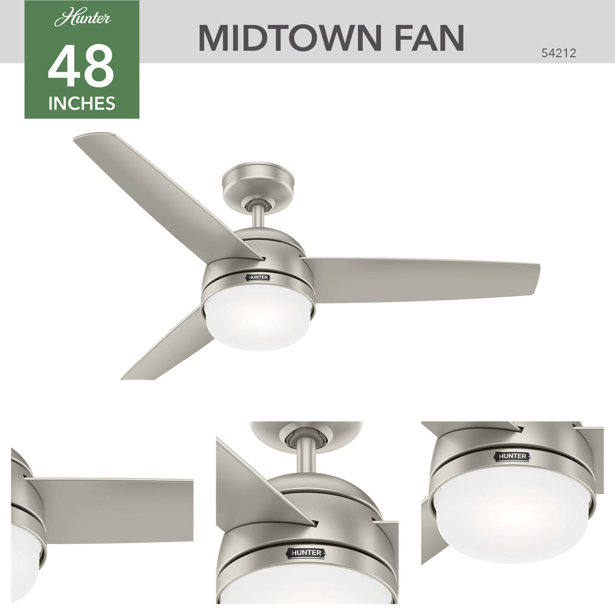 48 inch Midtown Matte Nickel Ceiling Fan with LED Light Kit and Handheld Remote
