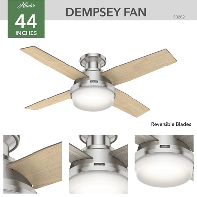 44 inch Dempsey Brushed Nickel Low Profile Ceiling Fan with LED Light Kit