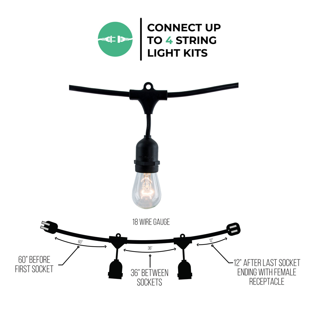 48-foot S14 Incandescent String Light Kit with 2700K, 2-Pack