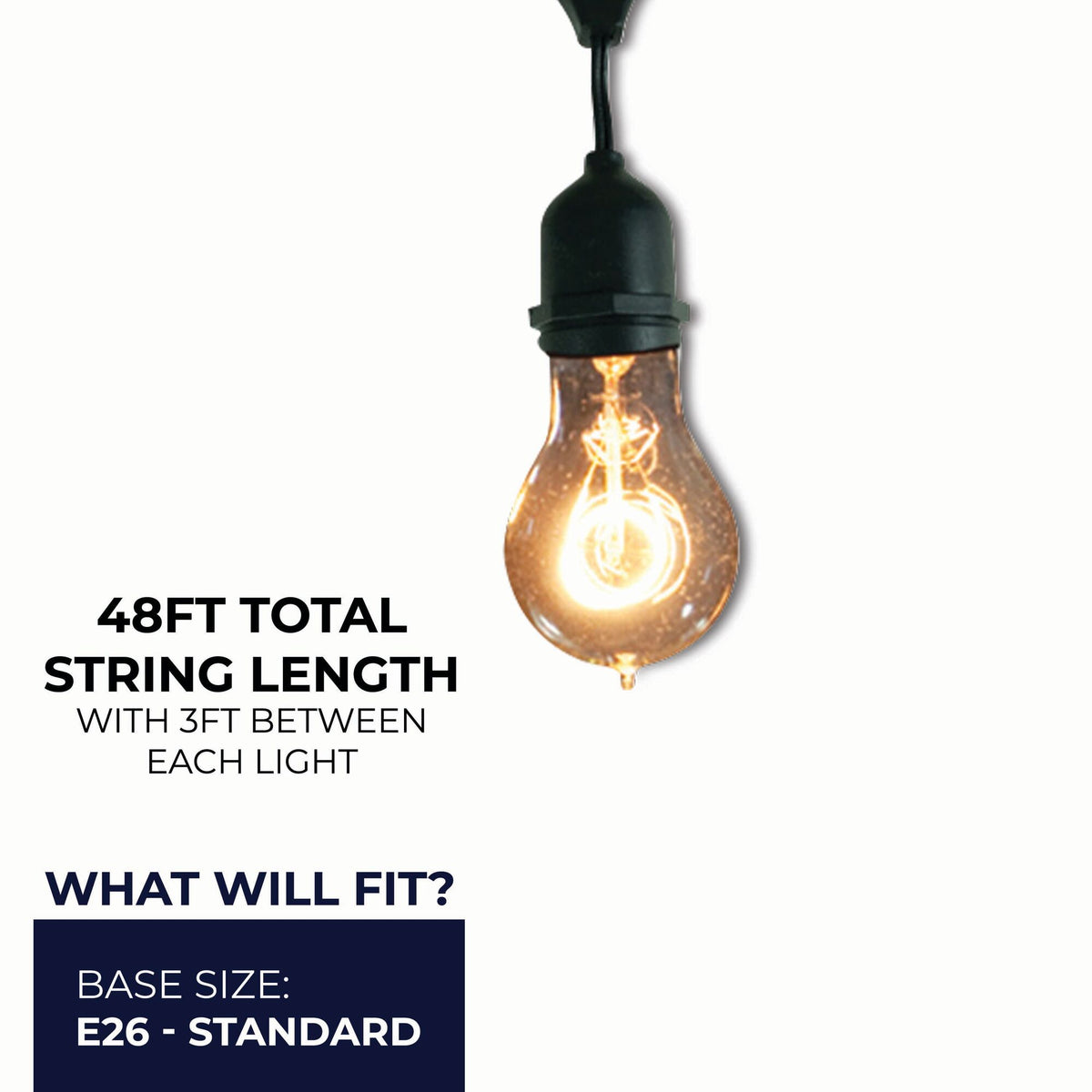 48-foot A19 Incandescent String Light Kit with 15 Sockets, 2200K, 2-Pack