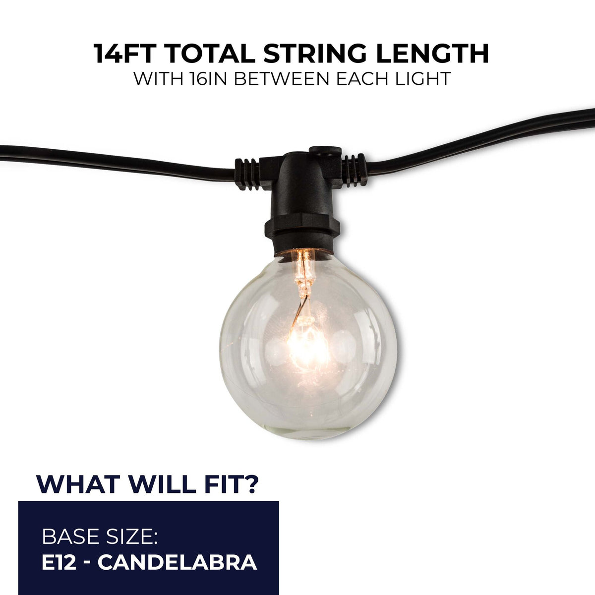 14-foot Black G16 Incandescent String Light Kit with 10 Sockets, 2700K, 2-Pack