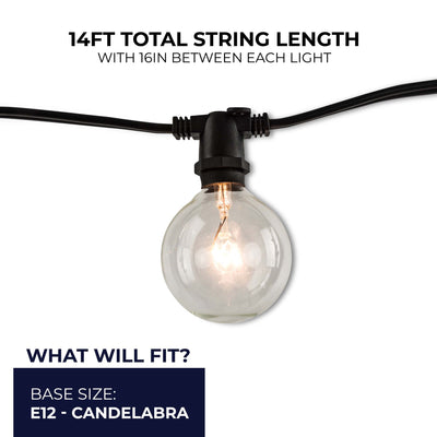 14-foot Black G16 Incandescent String Light Kit with 10 Sockets, 2700K