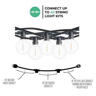 14-foot Black G16 LED String Light Kit with 10 Bulbs, 2700K