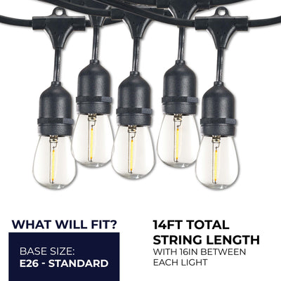 14-foot Black S14 LED String Light Kit with 10 Bulbs, 2700K, 2-Pack
