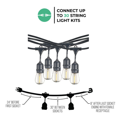 30-foot Black S14 LED String Light Kit with 12 Bulbs, 2700K