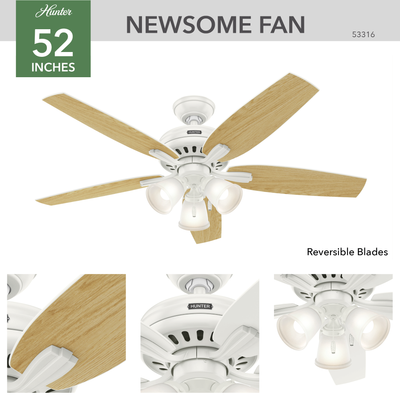 52 inch Newsome Fresh White Ceiling Fan with LED Light Kit and Pull Chain