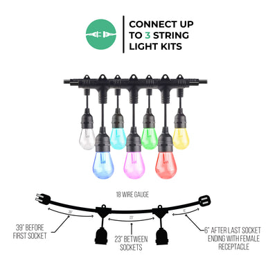 36-foot Black S14 Smart RGB Color-Changing LED String Light Kit with 18 Bulbs, 2-Pack