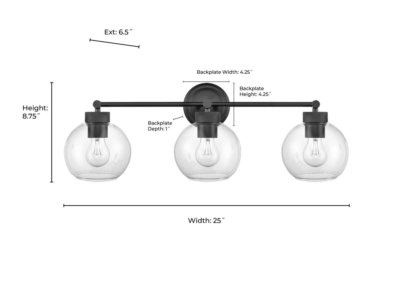 25'' Jonatan Matte Black 3 Light Bath Vanity