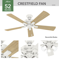 52 inch Crestfield Fresh White Ceiling Fan with LED Light Kit and Pull Chain
