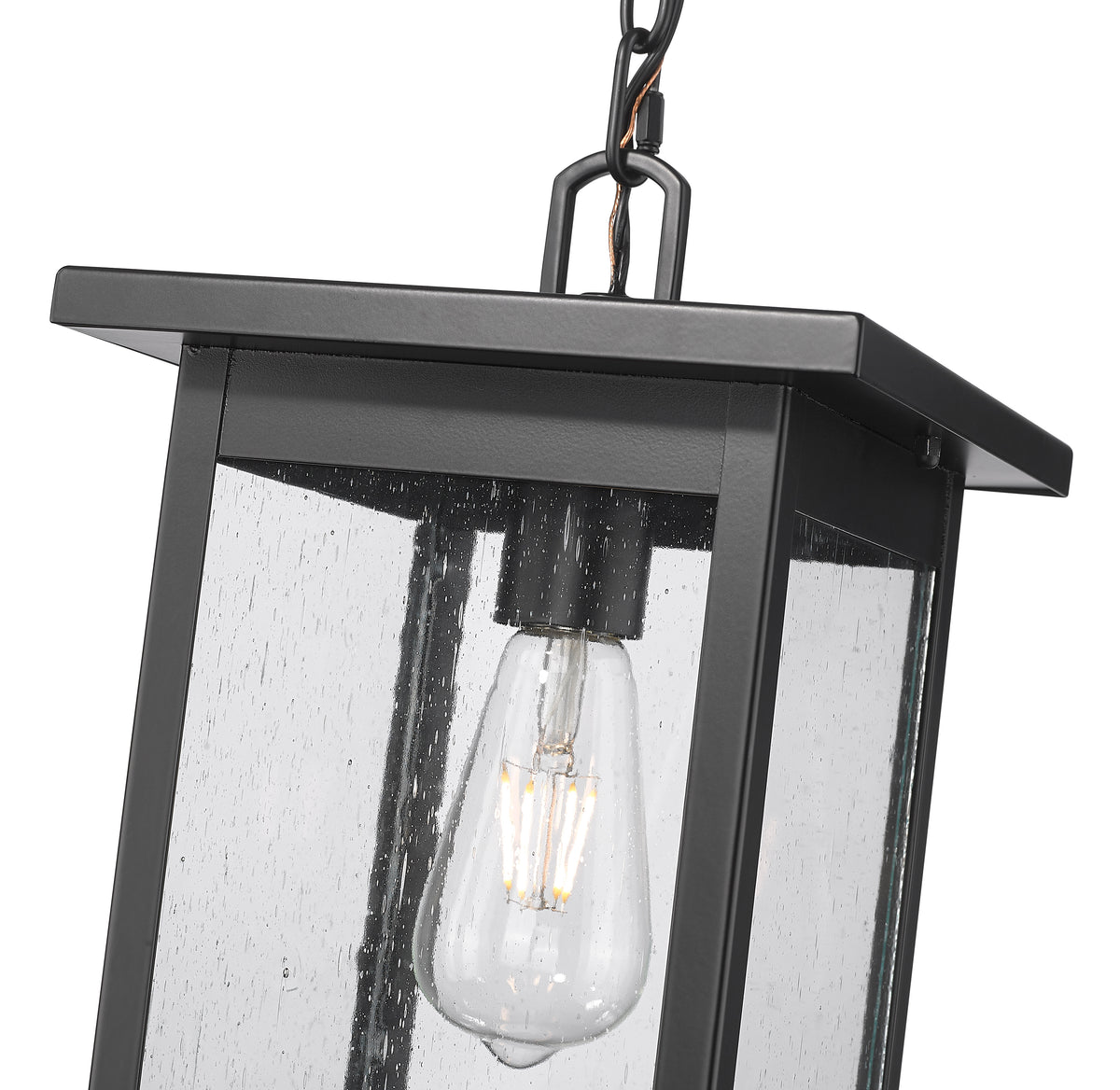 15.63-inch Bowton Powder Coated Black 1-Light Clear Seeded Glass Outdoor Hanging Lantern