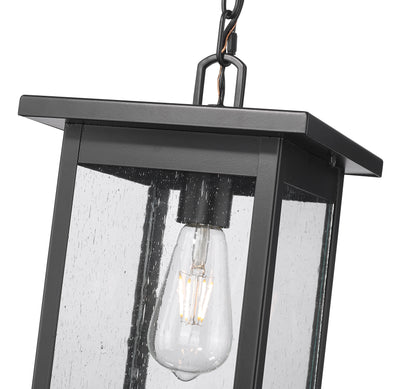 15.63-inch Bowton Powder Coated Black 1-Light Clear Seeded Glass Outdoor Hanging Lantern