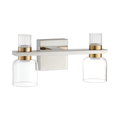 Amelia 15-inch 4-light Polished Nickel and Champagne Gold 5CCT LED Vanity Light with Clear and Clear Ribbed Glass