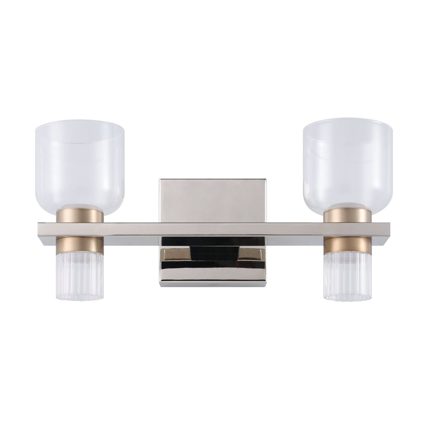 Amelia 15-inch 4-light Polished Nickel and Champagne Gold 5CCT LED Vanity Light with Clear and Clear Ribbed Glass