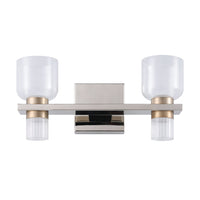 Amelia 15-inch 4-light Polished Nickel and Champagne Gold 5CCT LED Vanity Light with Clear and Clear Ribbed Glass