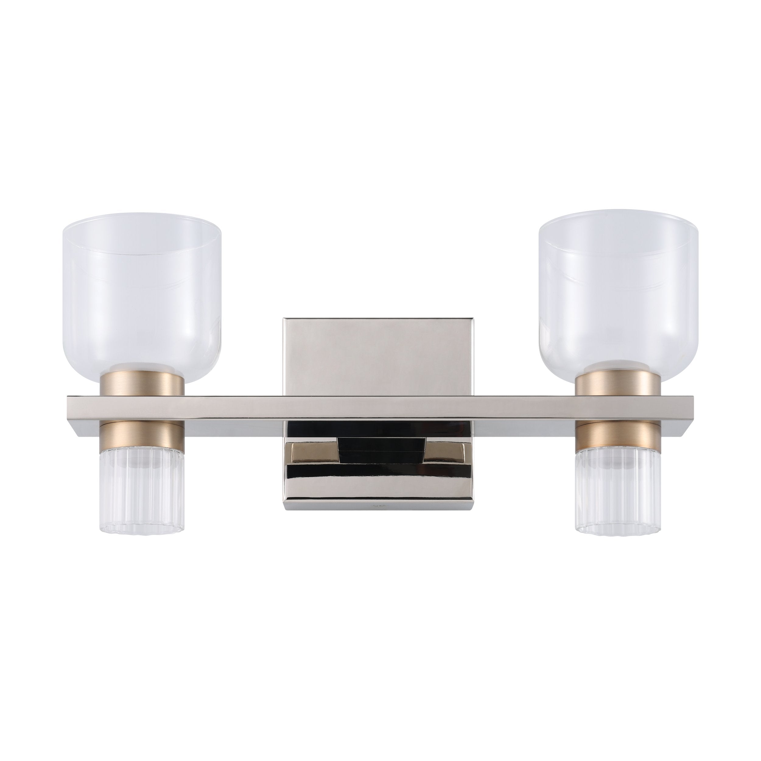 Amelia 15-inch 4-light Polished Nickel and Champagne Gold 5CCT LED Vanity Light with Clear and Clear Ribbed Glass