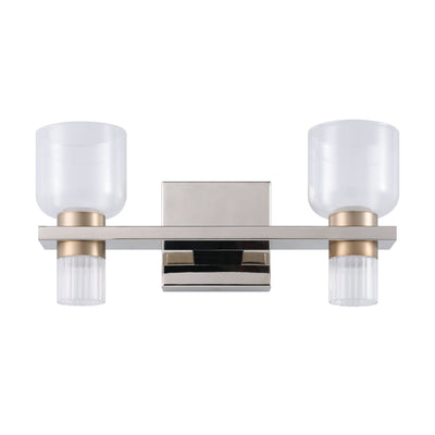 Amelia 15-inch 4-light Polished Nickel and Champagne Gold 5CCT LED Vanity Light with Clear and Clear Ribbed Glass
