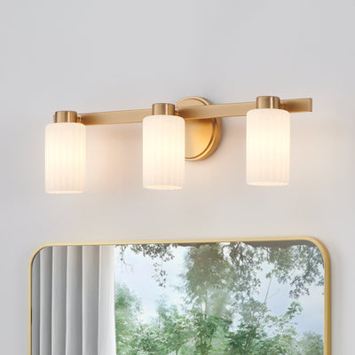 Bedminster 24-inch 3-light Champagne Gold Vanity Light with Etched Opal Ribbed Glass Shades