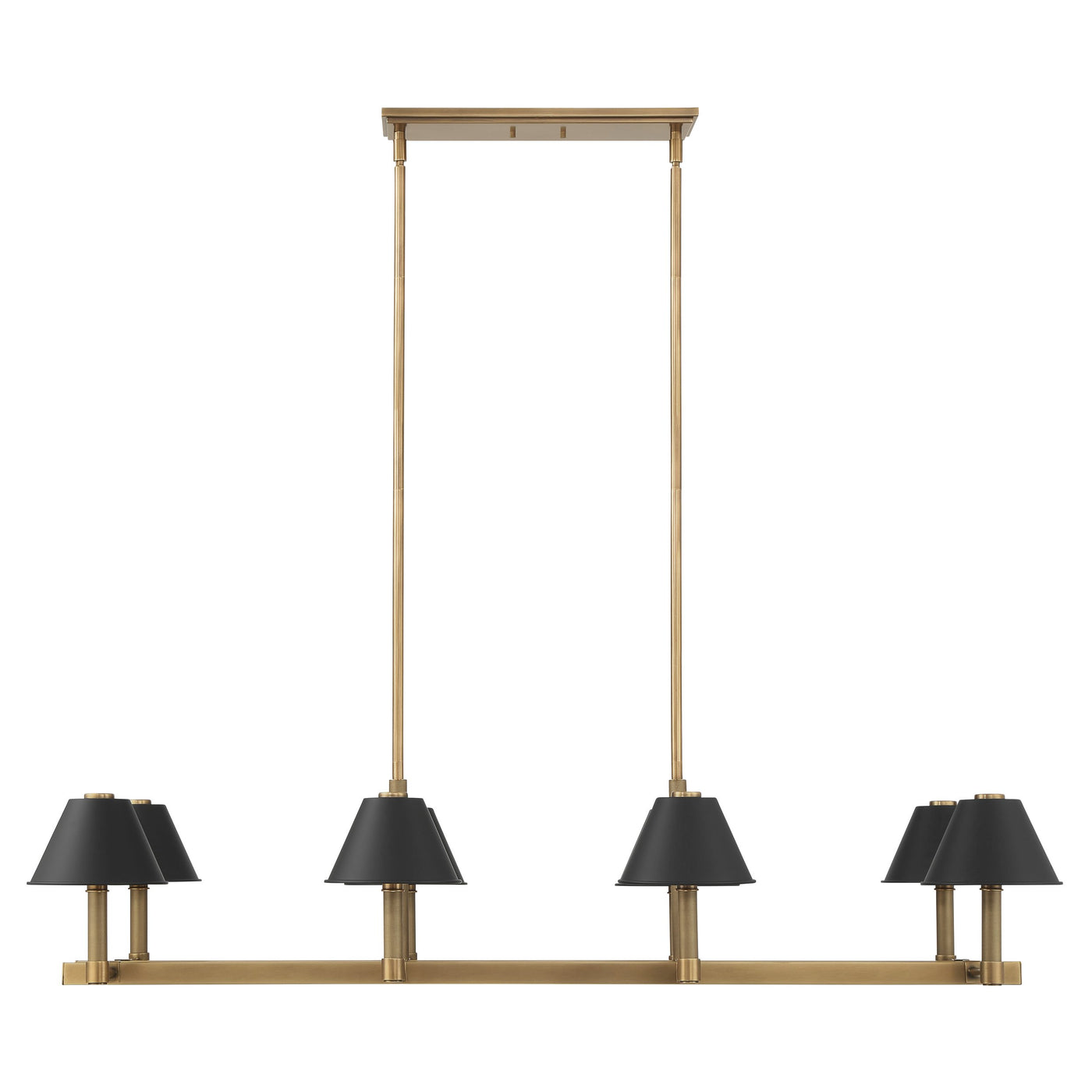Mcgill 52-inch 8-light Natural Brass Linear Chandelier with Matte Black and Gold Metal Shades