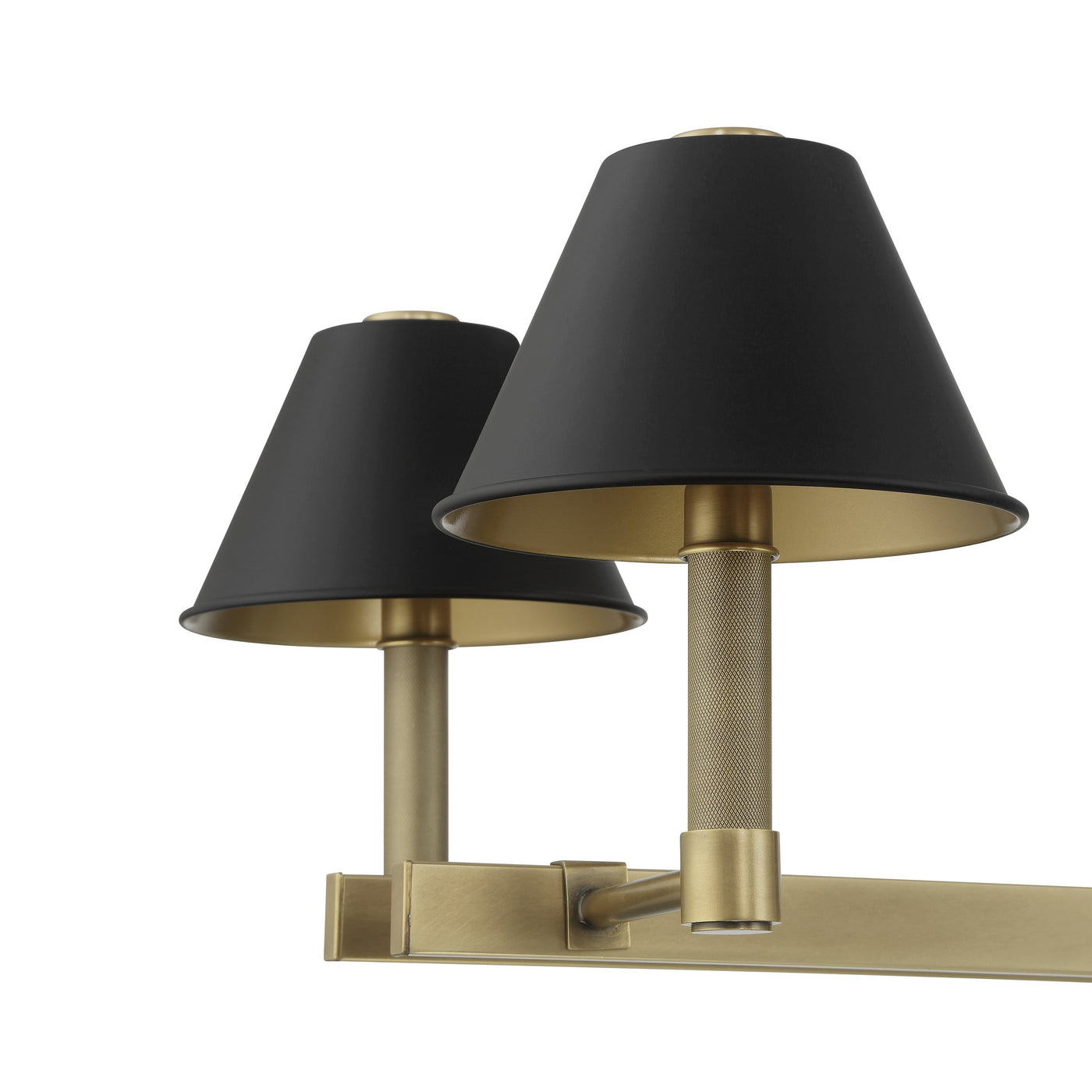 Mcgill 52-inch 8-light Natural Brass Linear Chandelier with Matte Black and Gold Metal Shades