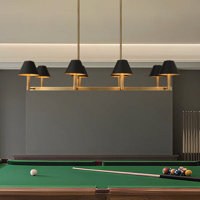 Mcgill 52-inch 8-light Natural Brass Linear Chandelier with Matte Black and Gold Metal Shades