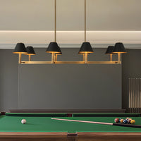 Mcgill 52-inch 8-light Natural Brass Linear Chandelier with Matte Black and Gold Metal Shades