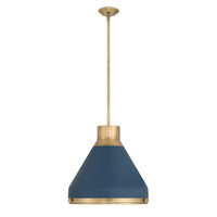 Doyle 18-inch 1-light Natural Brass Pendant Light with Matte Blue Metal Shade