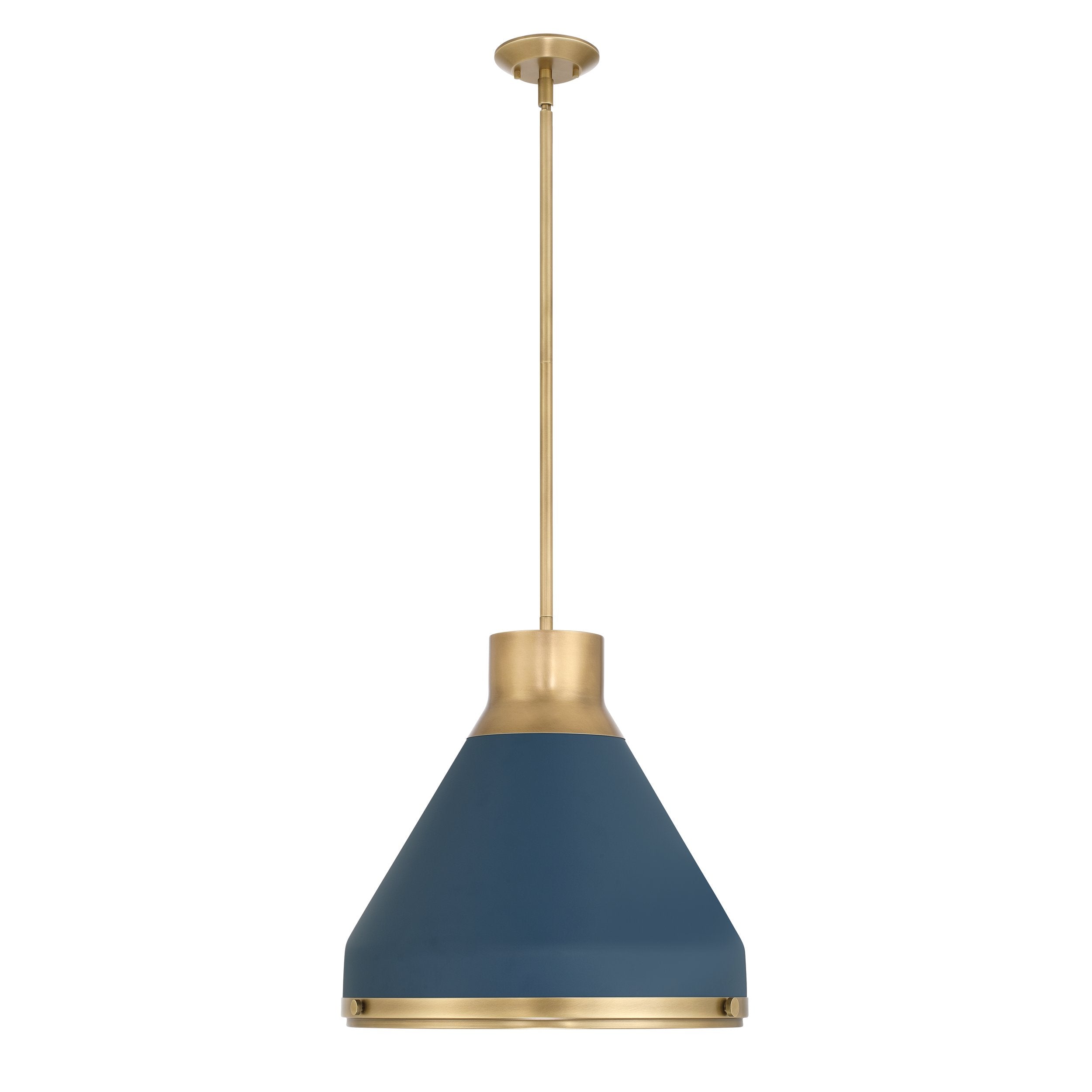 Doyle 18-inch 1-light Natural Brass Pendant Light with Matte Blue Metal Shade