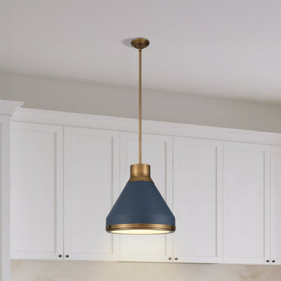 Doyle 18-inch 1-light Natural Brass Pendant Light with Matte Blue Metal Shade