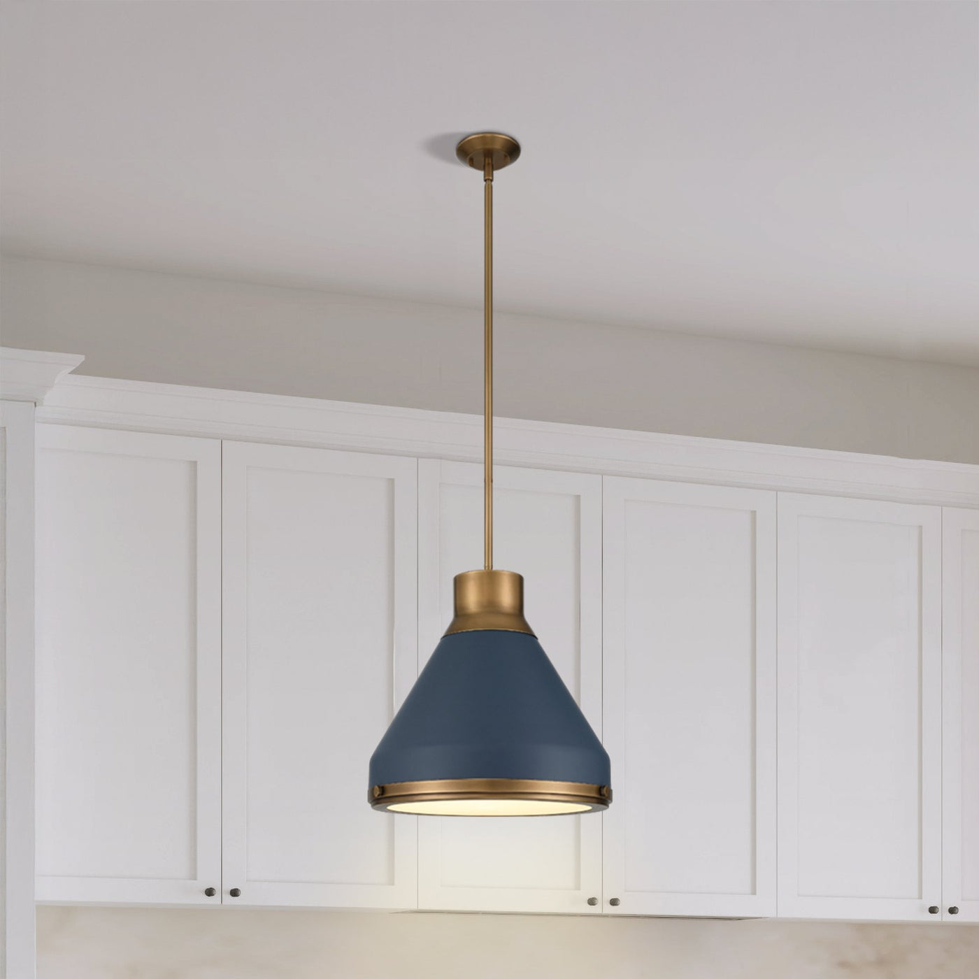Doyle 18-inch 1-light Natural Brass Pendant Light with Matte Blue Metal Shade