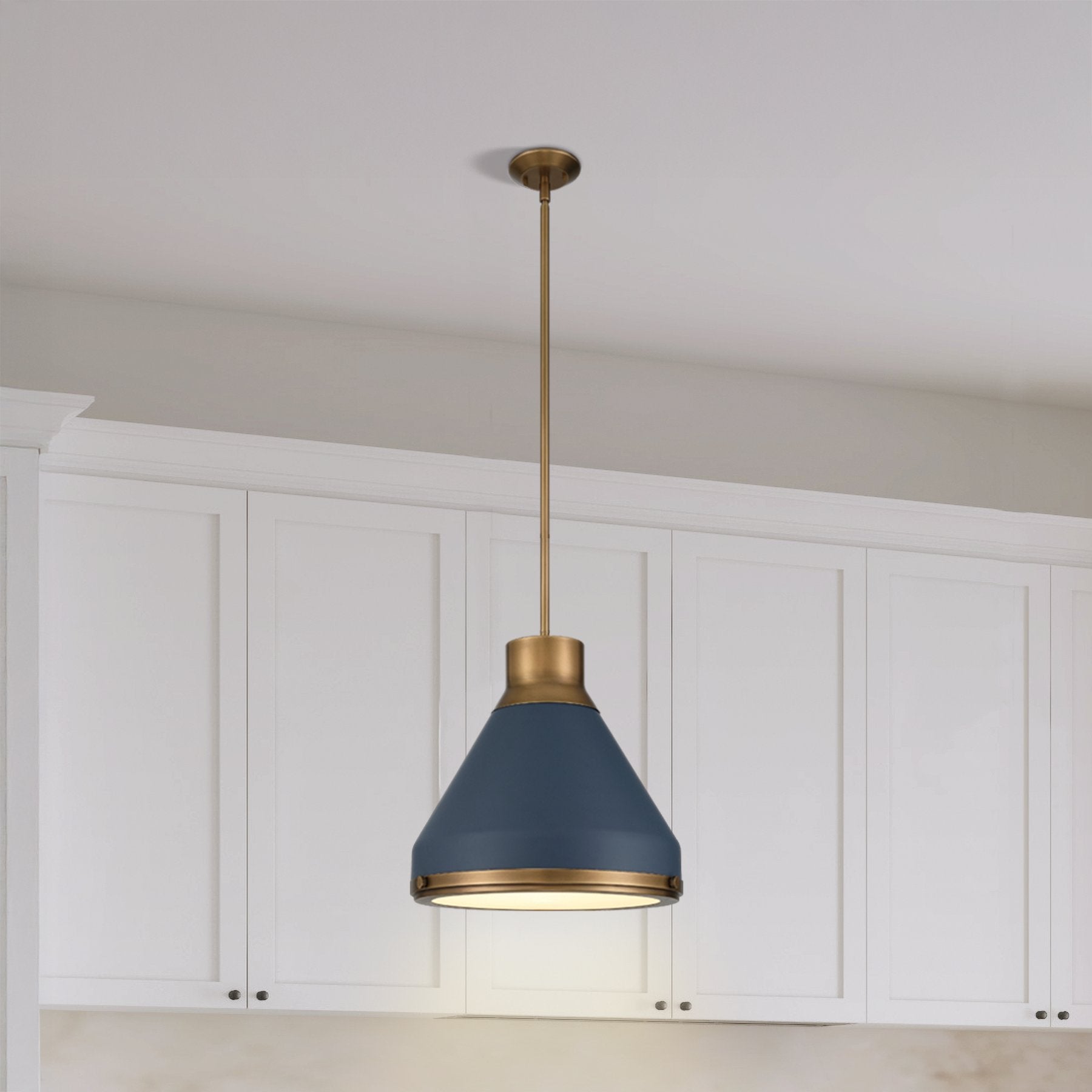 Doyle 18-inch 1-light Natural Brass Pendant Light with Matte Blue Metal Shade