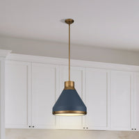 Doyle 18-inch 1-light Natural Brass Pendant Light with Matte Blue Metal Shade