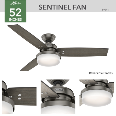 52 inch Sentinel Brushed Slate Ceiling Fan with LED Light Kit and Handheld Remote