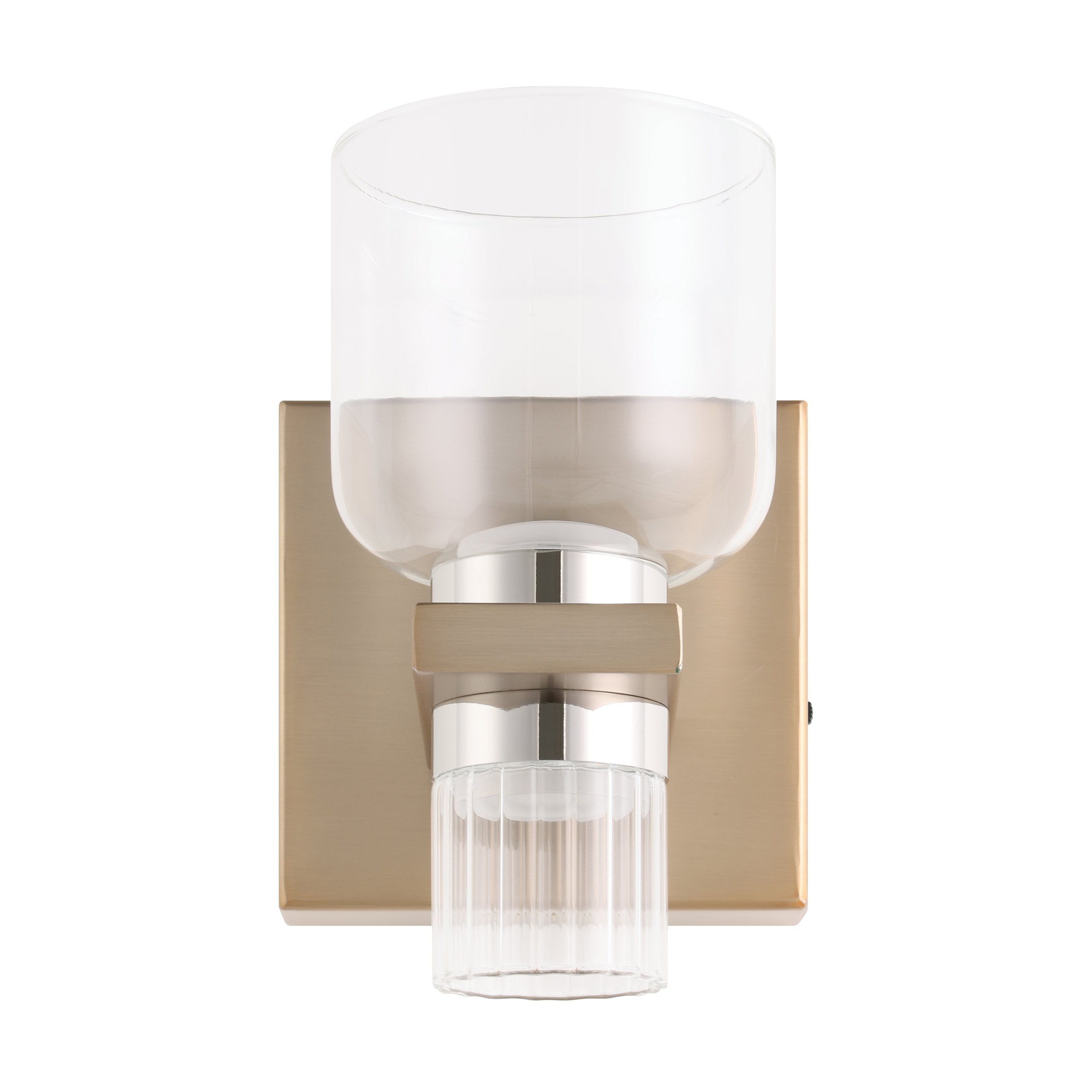 Amelia 4-inch 2-light Champagne Gold and Polished Nickel 5CCT LED Vanity Light with Clear and Clear Ribbed Glass