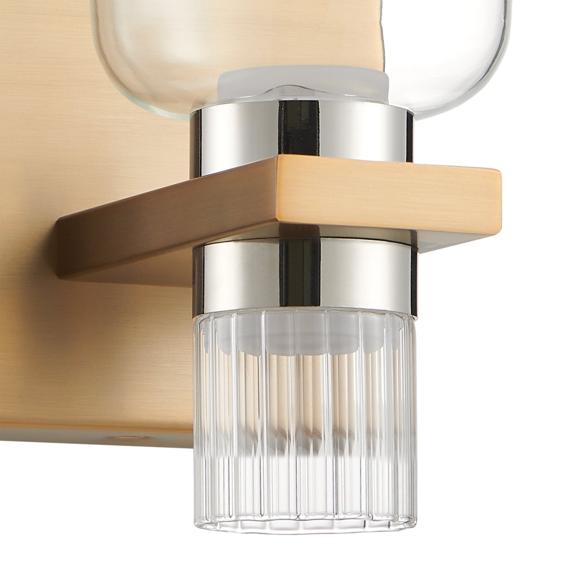 Amelia 4-inch 2-light Champagne Gold and Polished Nickel 5CCT LED Vanity Light with Clear and Clear Ribbed Glass