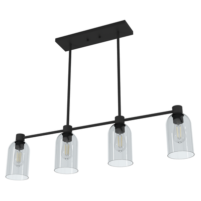 Lochemeade 37.5-inch 4-light Natural Black Iron Linear Chandelier with Smoked Glass