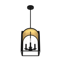 Dukestown 12-inch 4-light Natural Black Iron and Gold Leaf Lantern Pendant