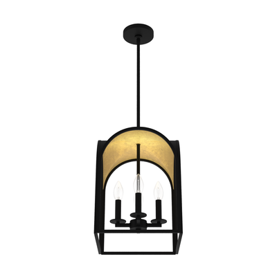 Dukestown 12-inch 4-light Natural Black Iron and Gold Leaf Lantern Pendant