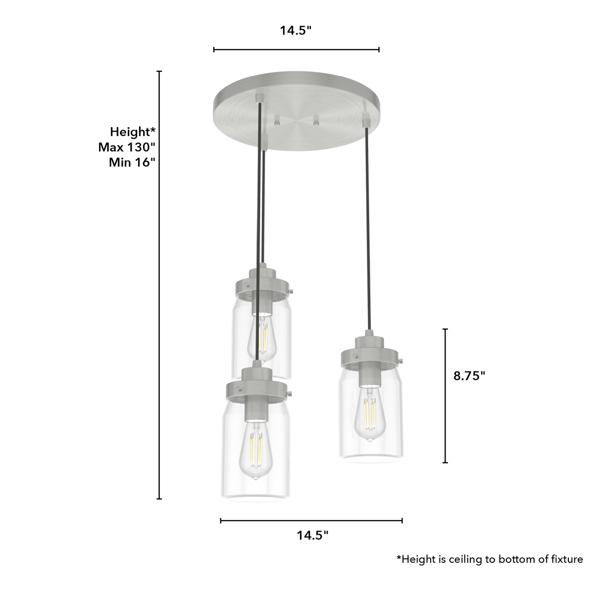 Devon Park 14.5-inch 3-light Brushed Nickel Round Pendant Cluster with Clear Glass