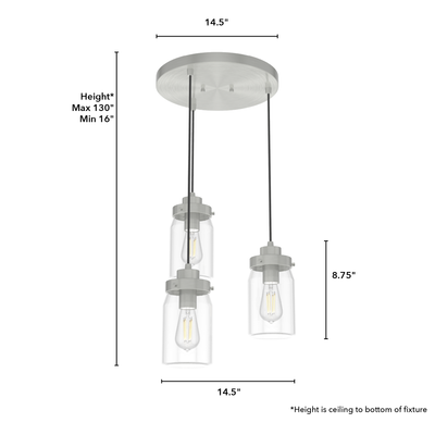 Devon Park 14.5-inch 3-light Brushed Nickel Round Pendant Cluster with Clear Glass