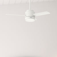 44 inch Gilmour Matte White Damp Rated Ceiling Fan with LED Light Kit and Handheld Remote